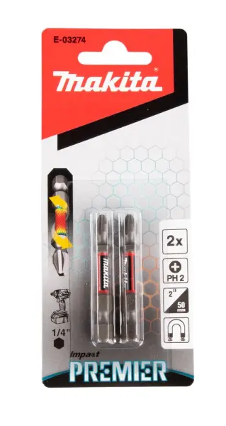 Makita Impact Premier Torsion Screw Bit, PH2, 50 mm, 2 pc