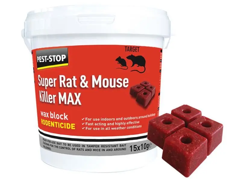 Pest-Stop Super Rat & Mouse Killer Wax Blocks, Chocolate Scent, 15 x 10g