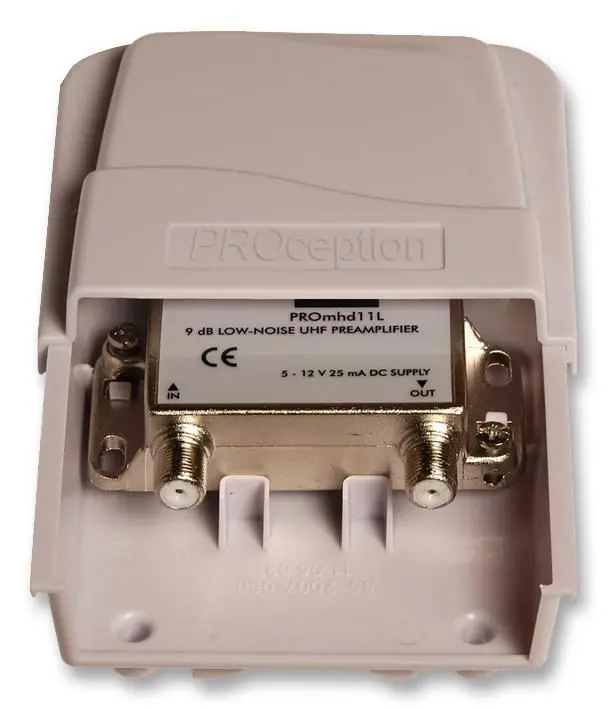 PROCEPTION 차폐형 마스트헤드 증폭기, 1 입력, 9dB UHF