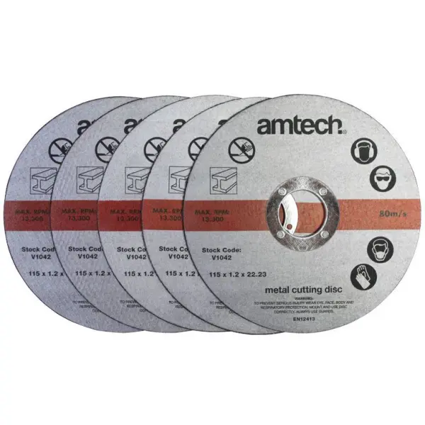 Amtech 115mm Metal Cutting Discs 1.2mm Thick 5 Pack
