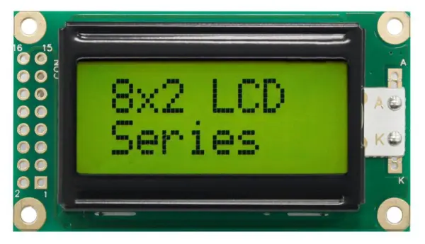 WINSTAR LCD Display Module, Yellow/Green, STN, Positive, Reflective - 8x2
