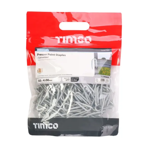 Timco - Agrafe de clôture à point presse, galvanisée, 50 mm, tige 4 mm, 2,5 kg