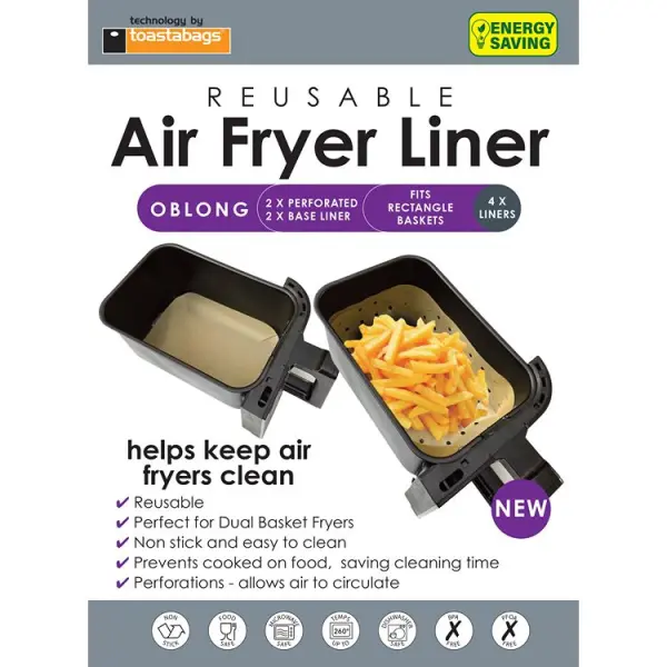 Toastabags Reusable Air Fryer Liner Oblong, 4-Pack