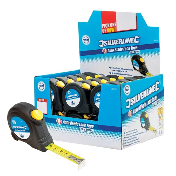 Silverline Mètre Ruban Automatique à Blocage de Lame, 5m x 19mm, Lot de 30 Pié