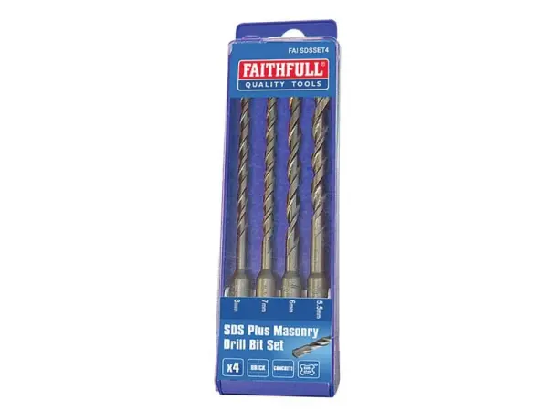 Set di punte SDS Plus Faithfull, punte in carburo di tungsteno, 4 pezzi