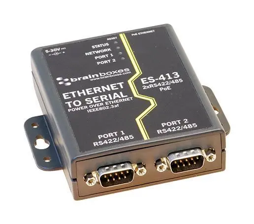 Adaptador Ethernet para Série 2 Portas RS422/485 PoE da Brainboxes