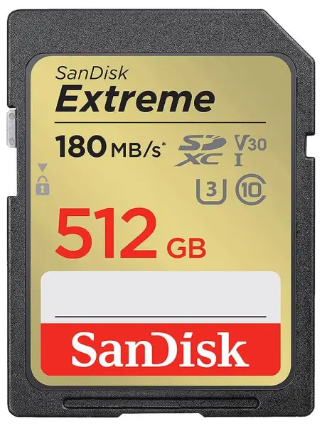 SanDisk Extreme 512GB SDXC UHS-I U3 V30 Memory Card