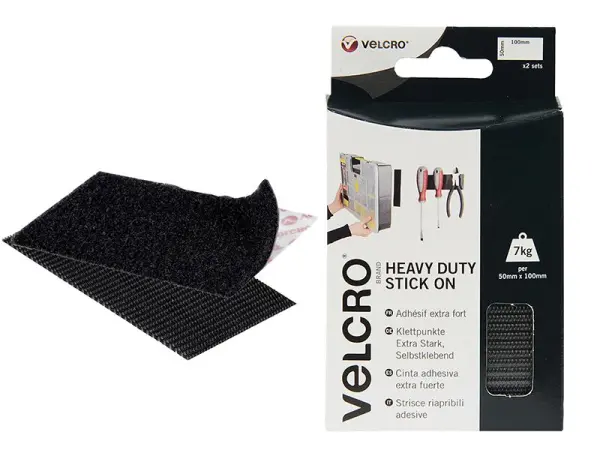 VELCRO® Brand Bande Adesive Aggancio e Riporto Resistente, Nero, 50 x 100mm (2p