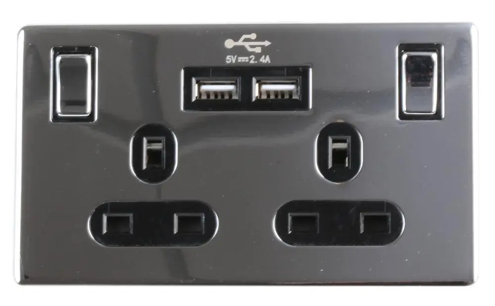 PRO ELEC Presa Elettrica Doppia senza Viti con 2 Porte USB, Cromata