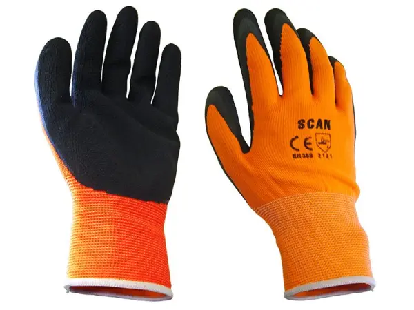 Scan - Lámhainní Scagtha Foam Latex Hi-Vis Oráiste - Méid 9 (Mór)