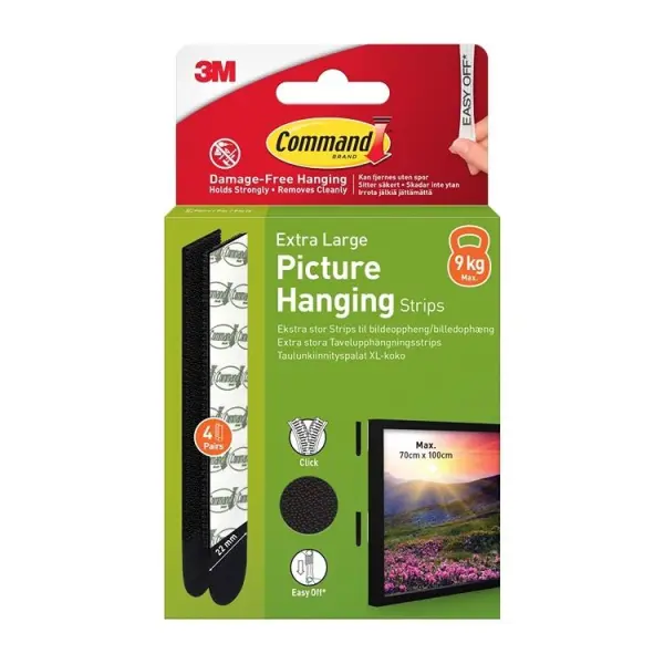 Command™ X-Large Picture Hanging Strips Black 9kg 4pk