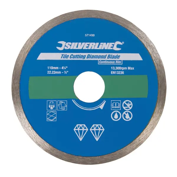 Silverline Diamond Tile Cutting Blade - 110 x 22.23mm Continuous Rim