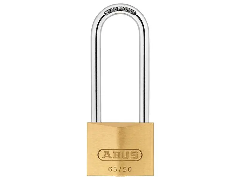 ABUS 65/50mm Brass Padlock with 80mm Steel Shackle, Carded