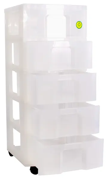 5x 19L Clear Drawer Storage Organiser Tower with Castors