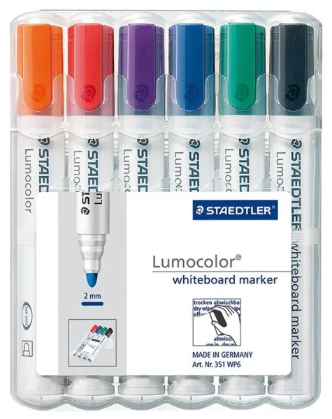 STAEDTLER Marcadores para Quadros Brancos Lumocolor, Ponta Bullet, Pack de 6 Cô
