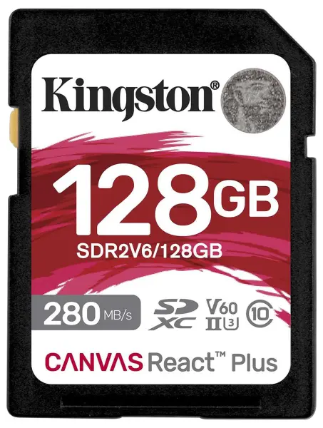 Kingston Canvas React Plus 128GB SDXC UHS-II U3 V60 Memory Card