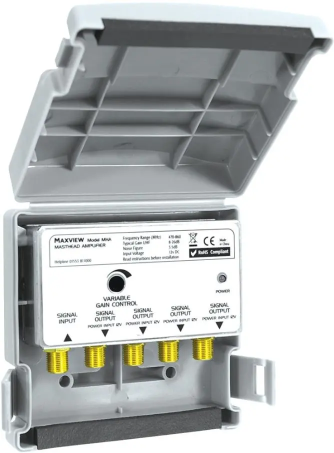 MAXVIEW - Amplifier Ceann Mhásta Gain Inathraithe 8-20dB, 4 Aschuir