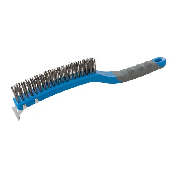 Silverline 3-Row Stainless Steel Wire Brush with Scraper, 350mm