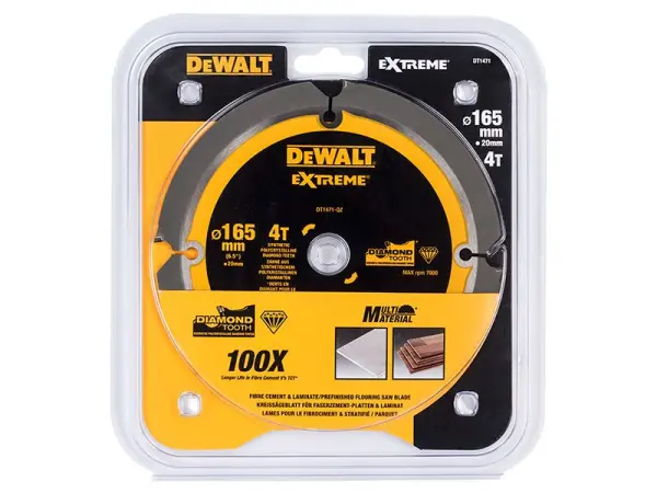 DeWalt PCD kotouč na řezání vláknobetonu, 165mm x 20mm, 4 zuby