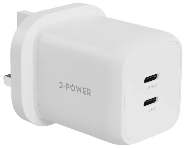 GaN USB Mains Charger, 2x USB C, 65W