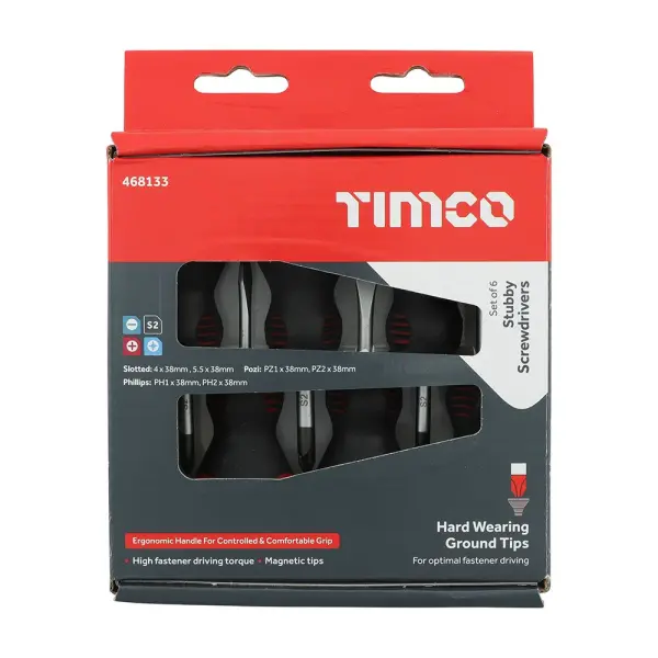 Timco Stubby Screwdriver Set, 6-Piece, S2 Steel