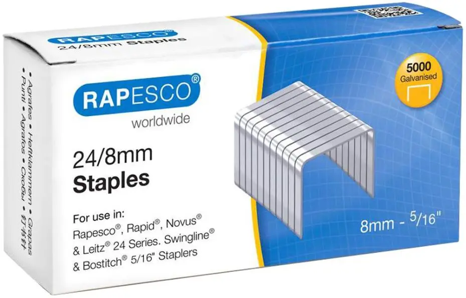 RAPESCO Galvanised Hard Wire Staples, 24/8mm, Pack of 5000