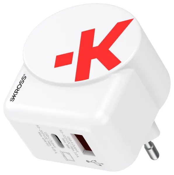 SKROSS - USB PD Euro Mains Charger, 2 Port, 1x USB A, 1x USB C - 45W