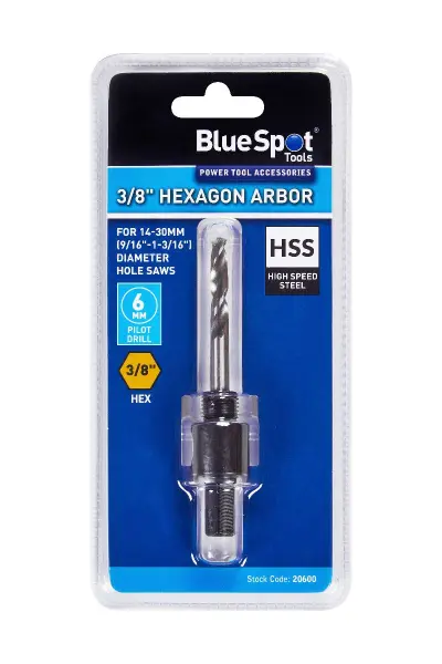 Blue Spot Tools 3/8六角转接器 适配14-30mm孔锯 含6mm高速钢定位钻