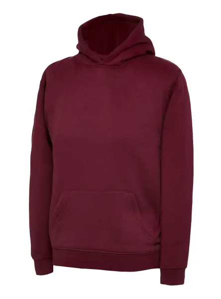 Uneek Kids' Hooded Sweatshirt - Maroon, 50% Cotton 50% Polyester, Size 7/8 Yrs