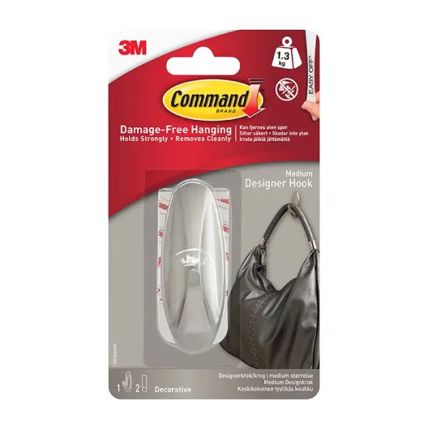 Command Designer Medium Hook, Brushed Nickel, 1.3kg Load