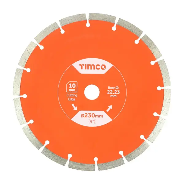 Timco Disco de Diamante Segmentado 230mm, Acero al Carbono, Perforación 22.2mm