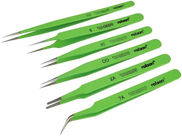 Rolson Epoxy Coated Electronic Tweezers, 6 Piece Set