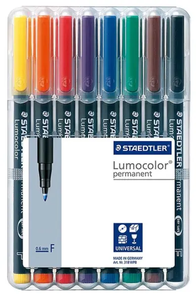 STAEDTLER - Pen Penanda Kekal Mata Halus Lumocolor - Kotak 8 Warna Pelbagai