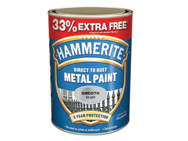 Hammerite Tinta Direto para Ferrugem Metais - Prata Suave 750ml + 33%