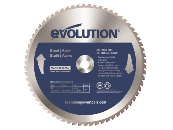 Evolution - Bilah Gergaji Mitre Pemotong Keluli Lembut 255 x 25.4mm x 52T
