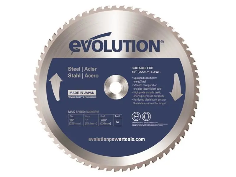 Evolution Mild Steel Cutting Mitre Saw Blade, 255mm x 25.4mm, 52T