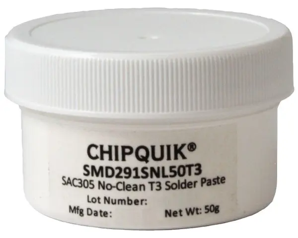 Pâte à souder sans plomb CHIP QUIK No-Clean, Sn96.5/Ag3/Cu0.5, Pot de 50g