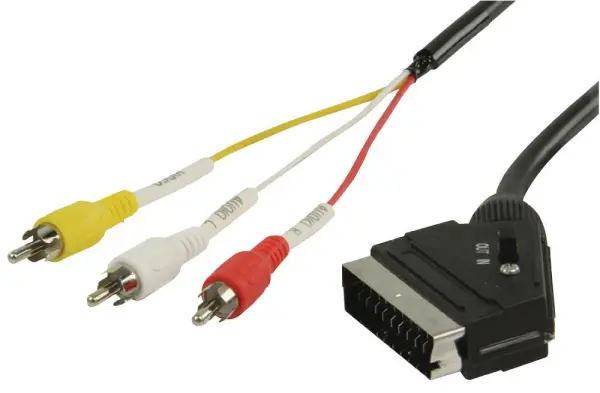 RARAION - SCART-Stecker auf 3x Phono (RCA)-Stecker Kabel, schwarz 2m