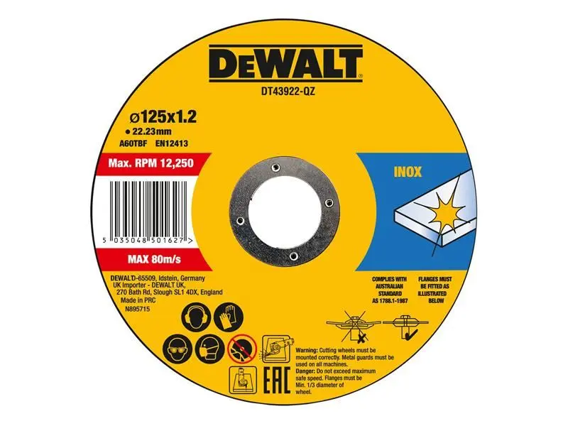DEWALT 金属用カッティングディスク 125×1.2×22.23mm 10枚入り