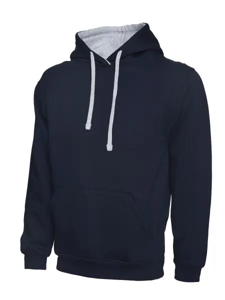 Uneek Unisex Contrast Hooded Sweatshirt, Navy/Heather Grey, 3XL