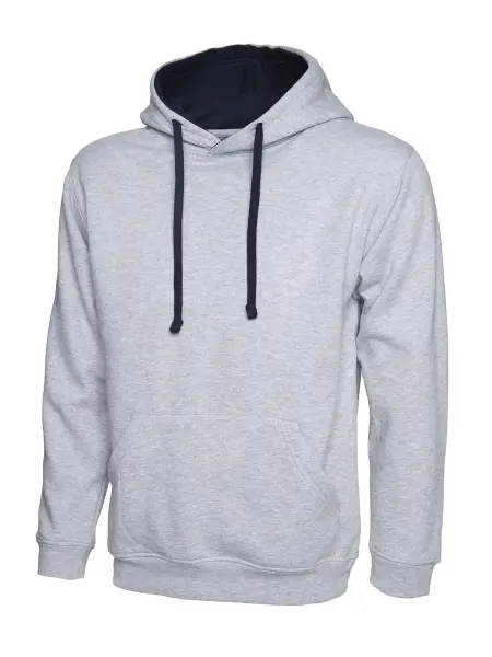 Uneek Unisex Contrast Hooded Sweatshirt, 50% Polyester 50% Cotton, Grey/Navy, M