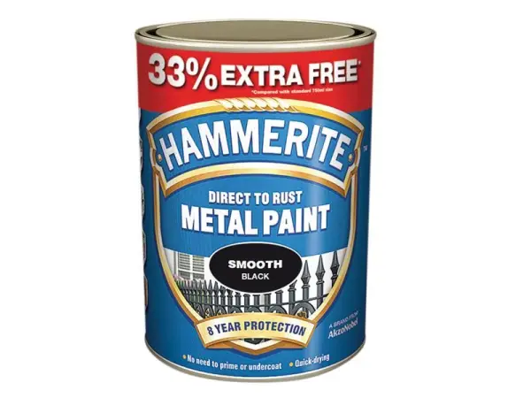 Hammerite Direct to Rust Metal Paint - Smooth Black 750ml + 33%