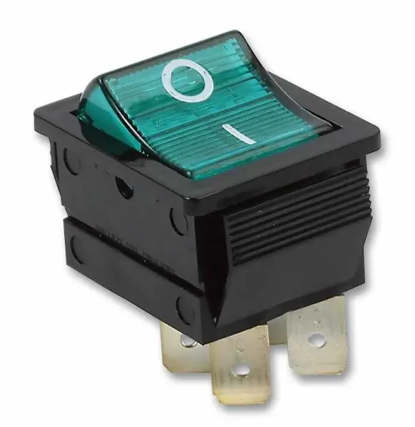 Arcolectric DPST Illuminated Rocker Switch, Green, Panel Mount