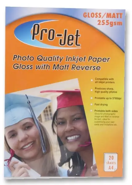 PROJET Gloss/Matt Reverse Photo Paper, A4, 255gsm, 20 Sheets