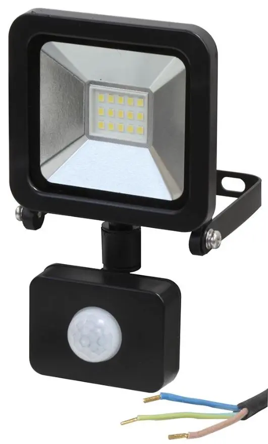 PRO ELEC Holofote LED 10W com PIR, 800lm, 6000K, Preto, IP44