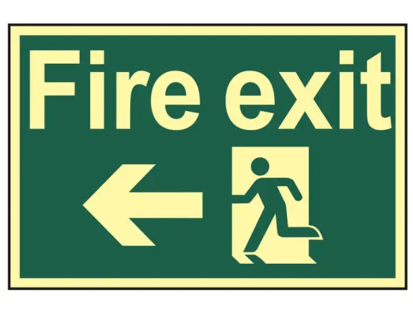 Scan Fire Exit Running Man Sign with Left Arrow, Photoluminescent, 300 x 200mm