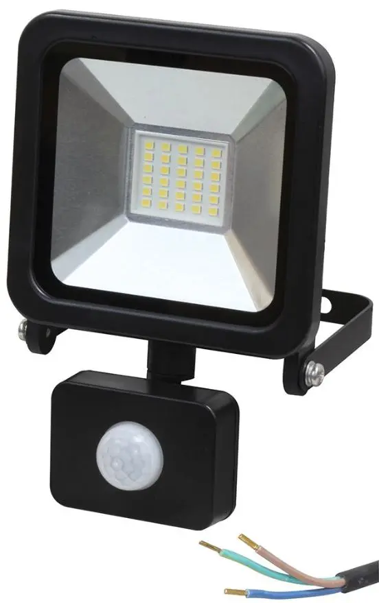 PRO ELEC - Solas LED Truaillithe le PIR, 20W, 1600lm, Dubh, IP44