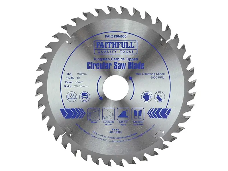 Lame de scie circulaire Faithfull TCT 190 x 30 mm, 40 dents, POS