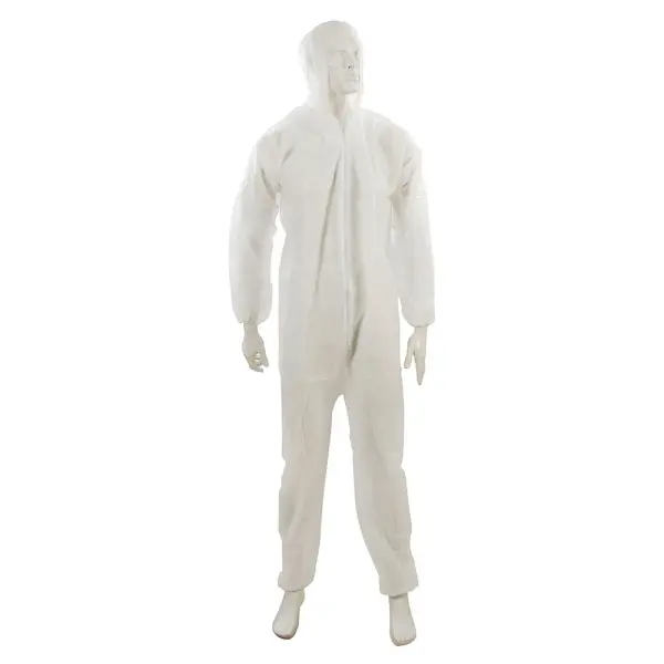 Silverline Disposable Overall, White Polypropylene, Size L (128cm / 50in)