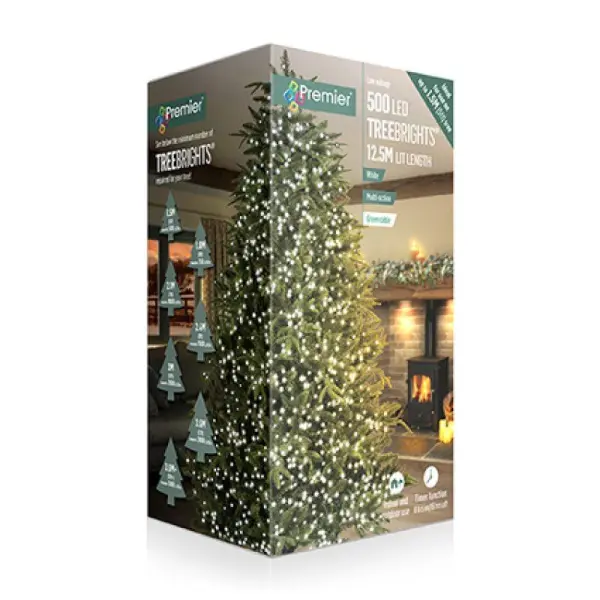 Premier Decorations 500 LED Multi-Action TreeBright Lights with Timer, 12.5m - White